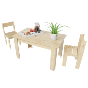Mesa + 2 Sillas De Niños De Pino Sin Pintar