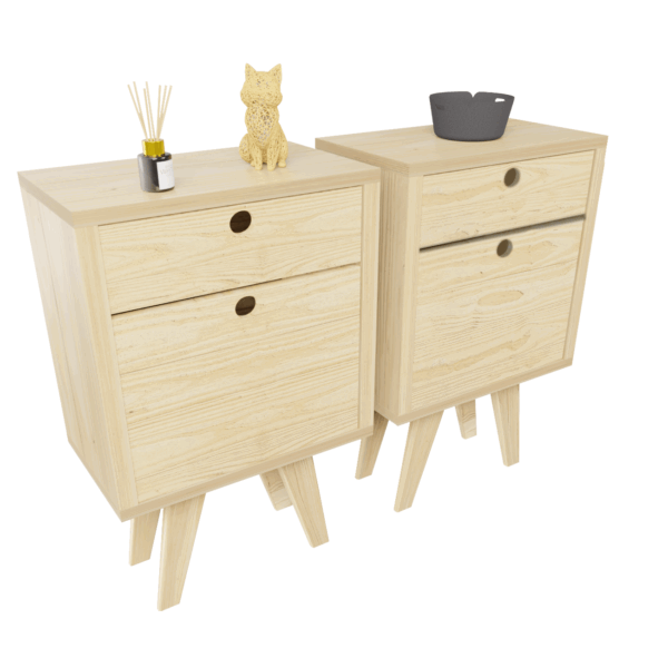 Mesa De Luz Retro Perta Cajon Vintage Escandinava En Pino - Imagen 2