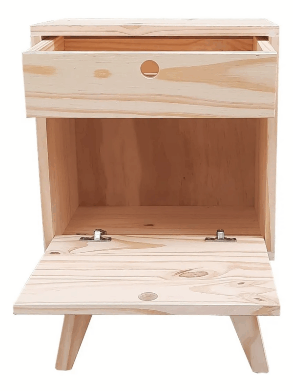 Mesa De Luz Retro Perta Cajon Vintage Escandinava En Pino - Imagen 3