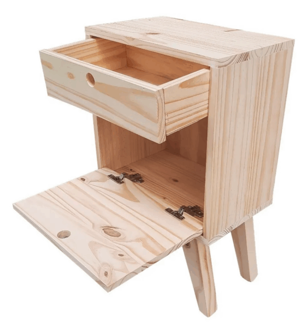Mesa De Luz Retro Perta Cajon Vintage Escandinava En Pino - Imagen 4