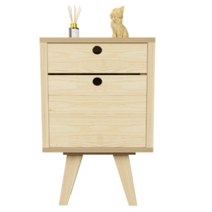 Mesa De Luz Retro Perta Cajon Vintage Escandinava En Pino