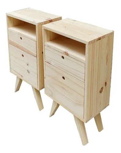 Mesa de Luz Retro Vintage Escandinava En Pino Sommier