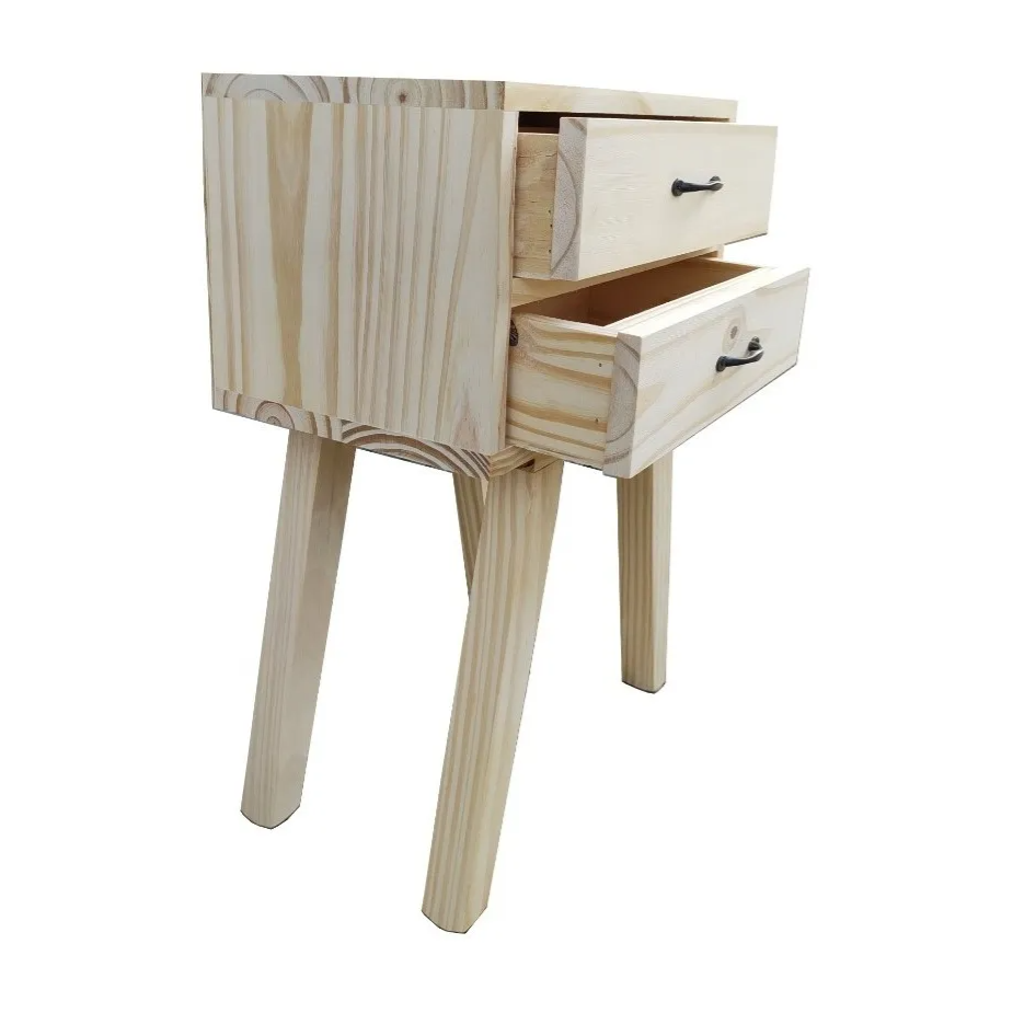 Mesa de Luz Retro vintage Pino con 2 Cajones