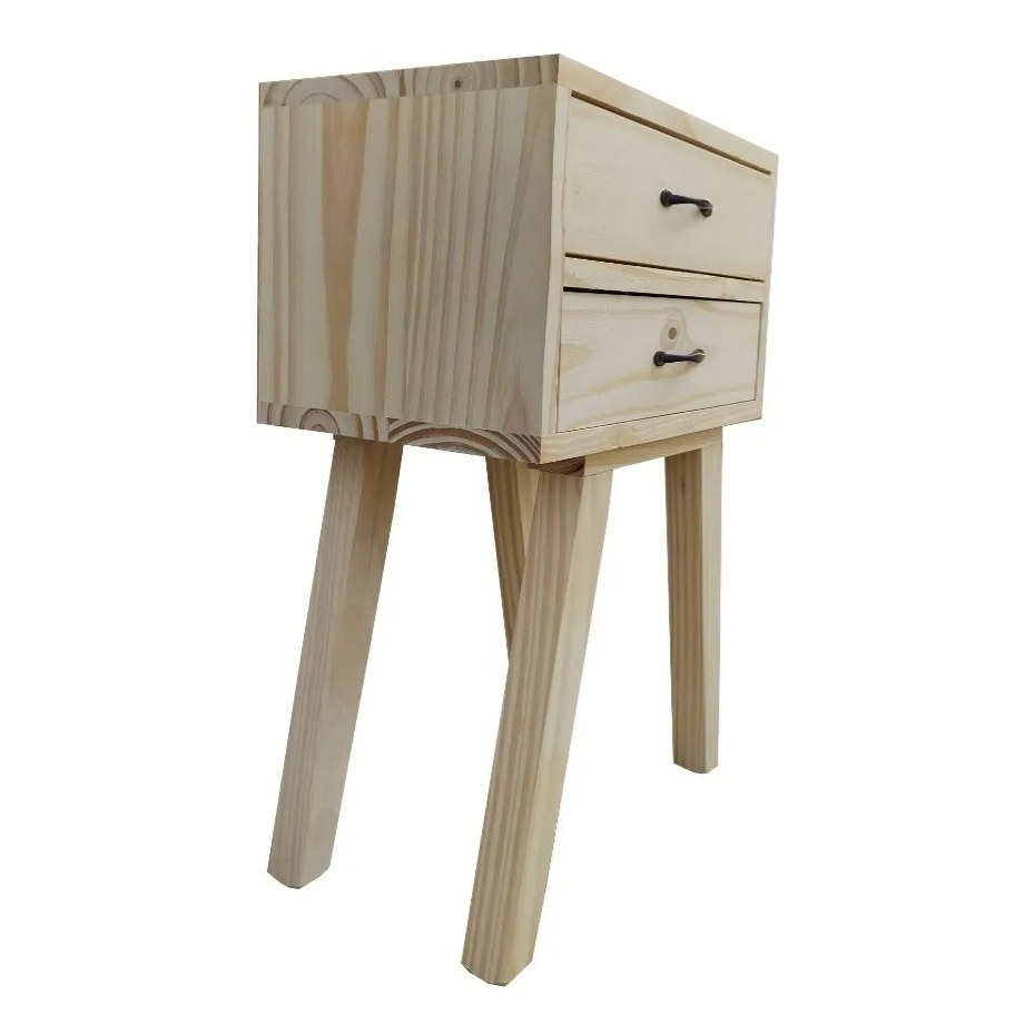 Mesa de Luz Retro vintage Pino con 2 Cajones