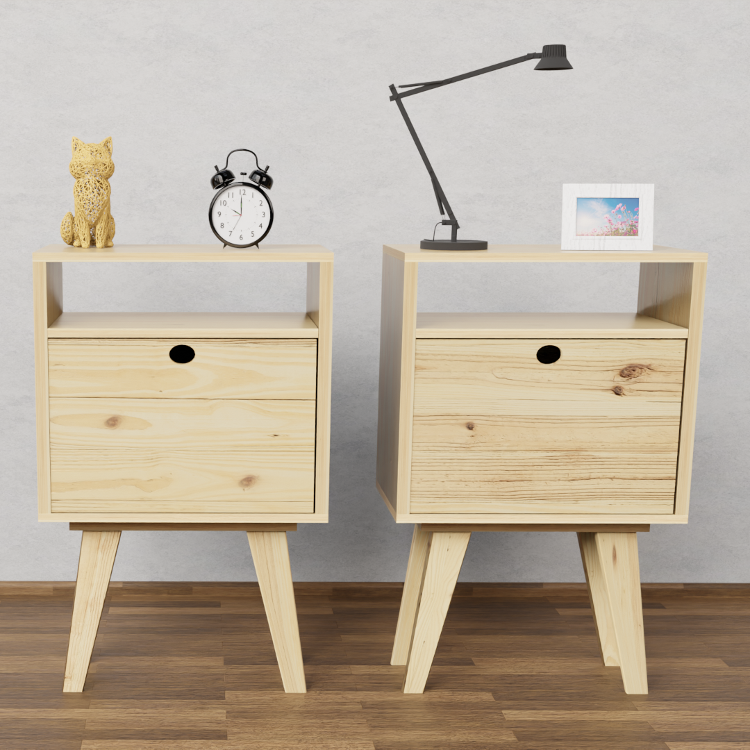Mesa de Luz Vintage Pino con Puerta Combo x2