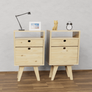 Mesa De Luz Vintage Escandinava En Pino Sommier Combo x2