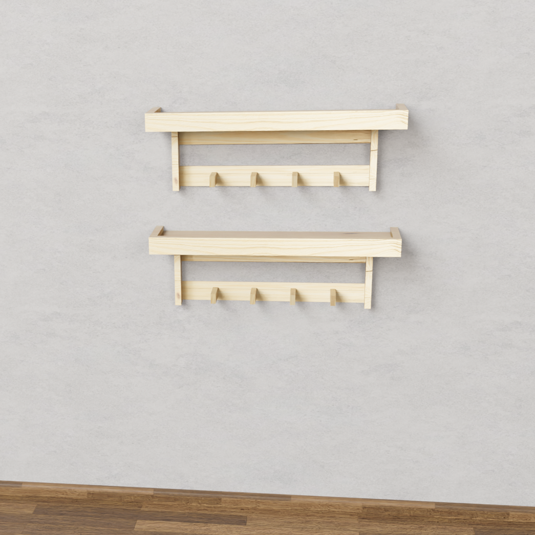 Perchero de Pared Nórdico Repisa 4 ganchos 40cm Combo x2